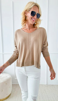 Gentle Knit Italian Top - Camel-130 Long sleeve top-Italianissimo-Coastal Bloom Boutique, find the trendiest versions of the popular styles and looks Located in Indialantic, FL