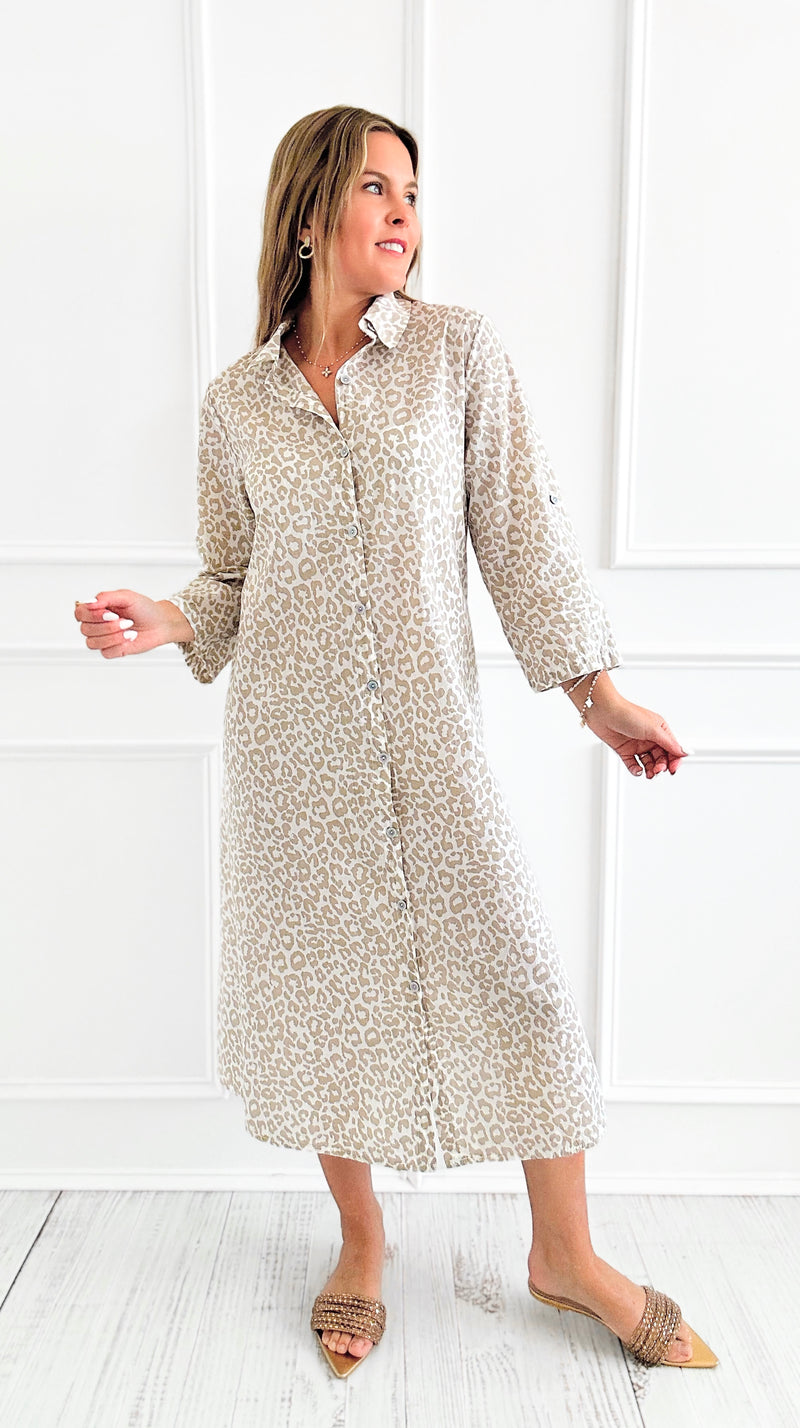 Wild Italian Button Dress- Beige-170 Bottoms-Italianissimo-Coastal Bloom Boutique, find the trendiest versions of the popular styles and looks Located in Indialantic, FL