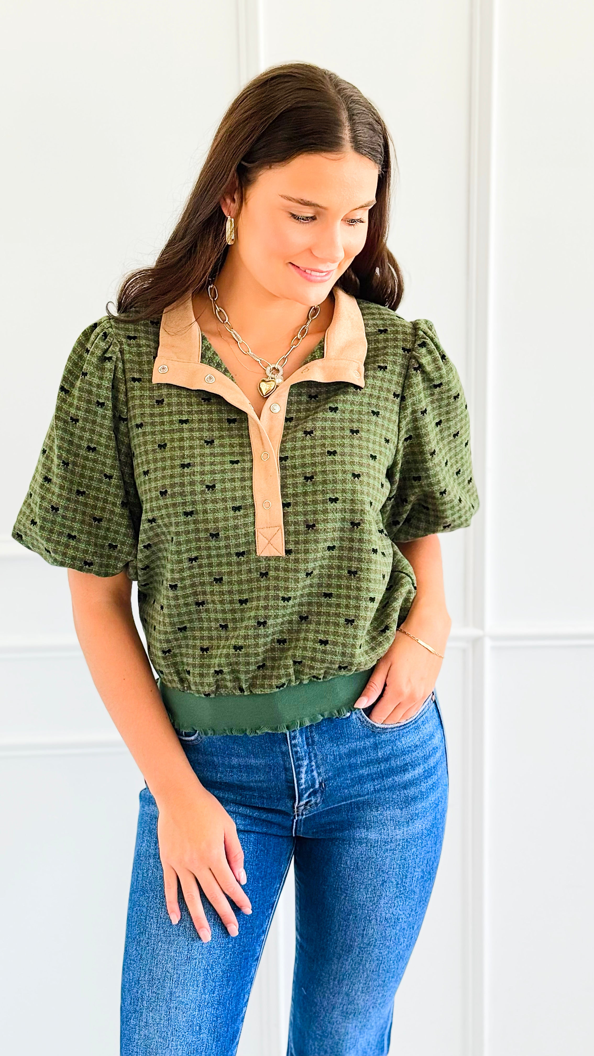 Ruffle Hem Puff Sleeve Top-110 Short Sleeve Tops-VOY-Coastal Bloom Boutique, find the trendiest versions of the popular styles and looks Located in Indialantic, FL