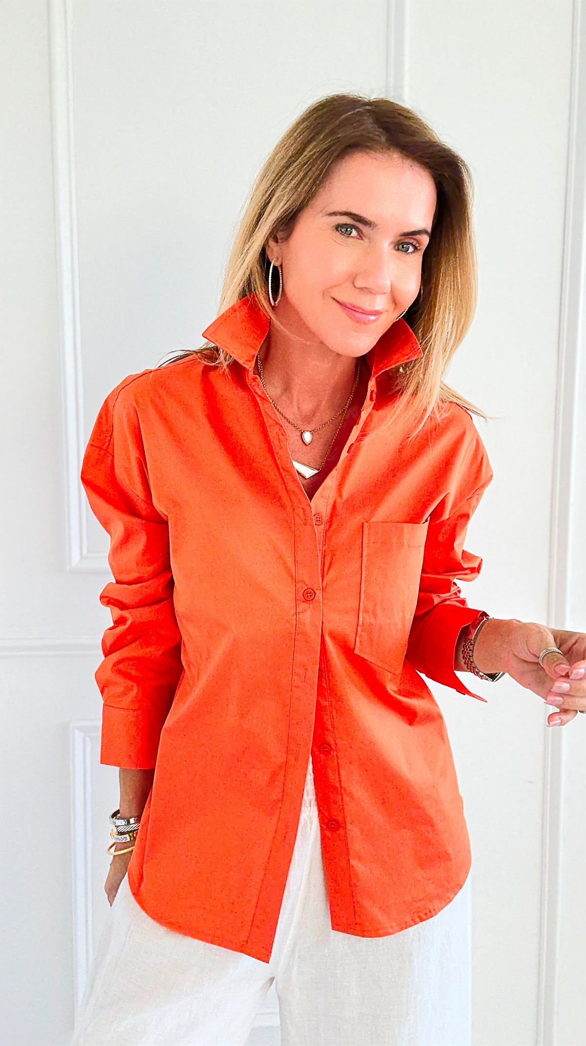 Power Move Pocket Italian Shirt- Orange-110 short Sleeve Top-IT UNIQ-Coastal Bloom Boutique, find the trendiest versions of the popular styles and looks Located in Indialantic, FL