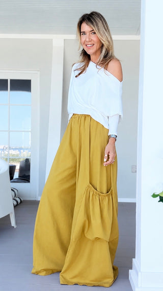 Moon Big Pocket Italian Pants - Mustard