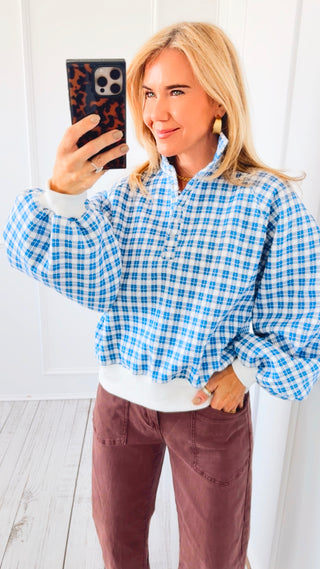 Plaid Half-Button Up Top