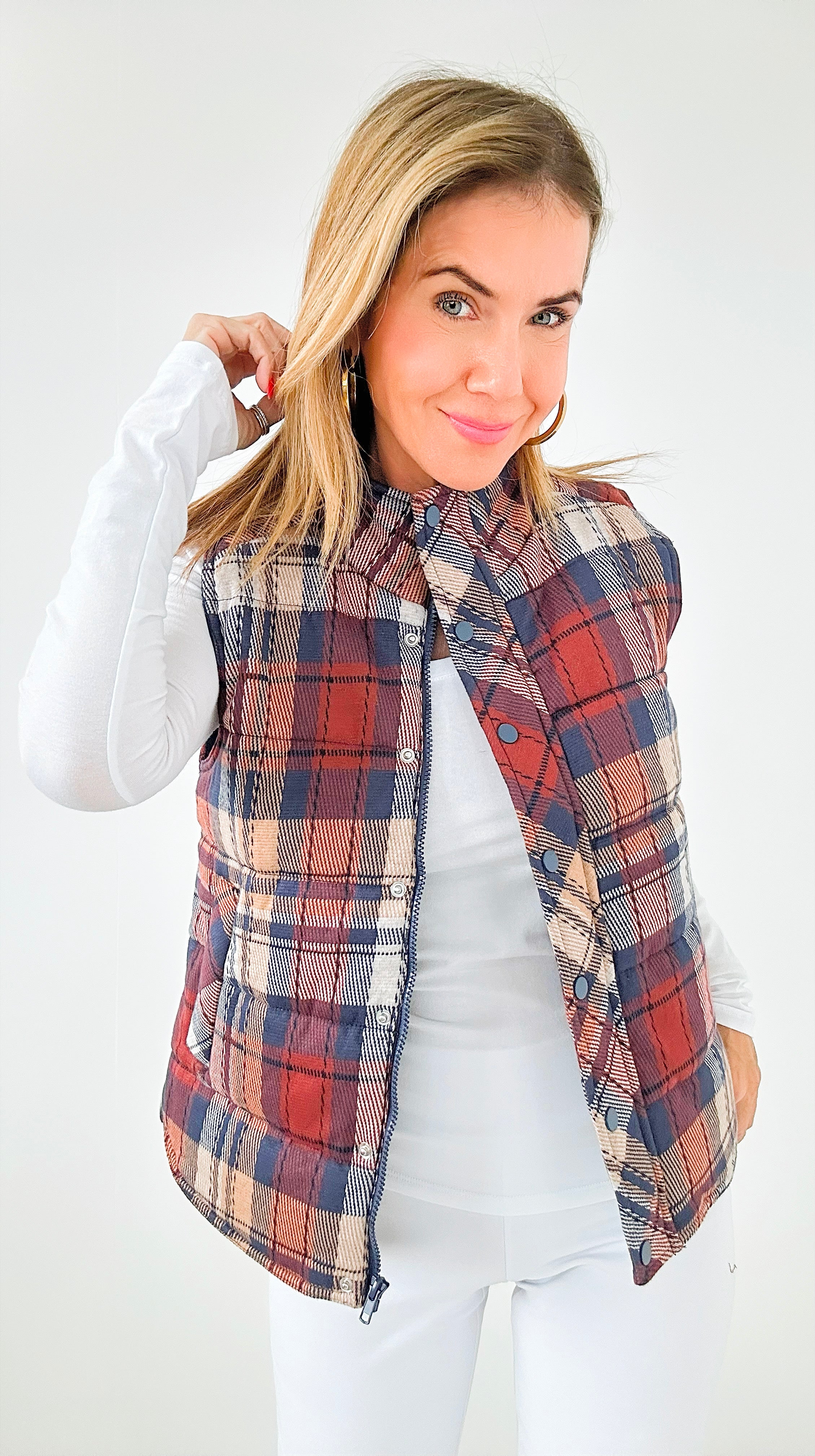 Highland Plaid Puffer Vest-160 Jackets-Staccato-Coastal Bloom Boutique, find the trendiest versions of the popular styles and looks Located in Indialantic, FL