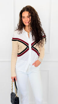 Varsity Remix Cable Knit Top-130 Long Sleeve Tops-LA' ROS-Coastal Bloom Boutique, find the trendiest versions of the popular styles and looks Located in Indialantic, FL