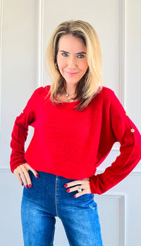 Luxe Shoulder Italian Knit Sweater- Red-140 Sweaters-Italianissimo-Coastal Bloom Boutique, find the trendiest versions of the popular styles and looks Located in Indialantic, FL