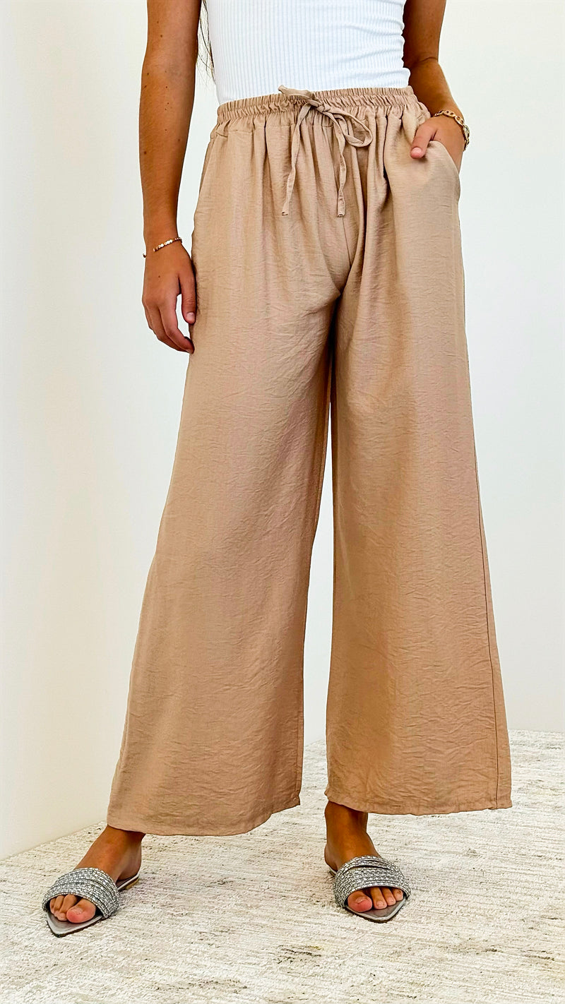 Easy Wear Italian Palazzos- Light Camel-pants-Italianissimo-Coastal Bloom Boutique, find the trendiest versions of the popular styles and looks Located in Indialantic, FL