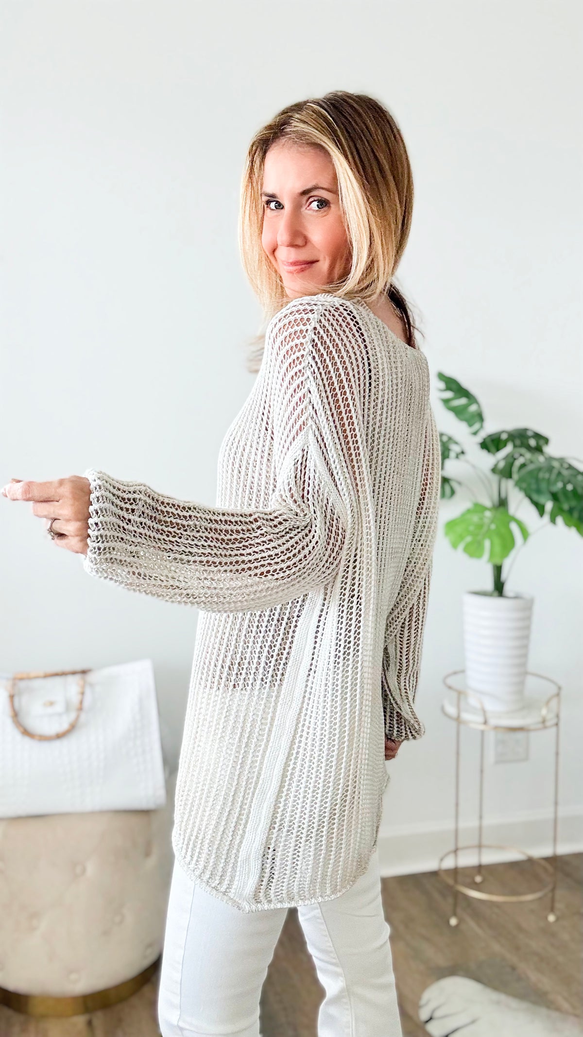 Relaxed Italian Crochet Top - Beige-130 Long Sleeve Tops-V6-Coastal Bloom Boutique, find the trendiest versions of the popular styles and looks Located in Indialantic, FL