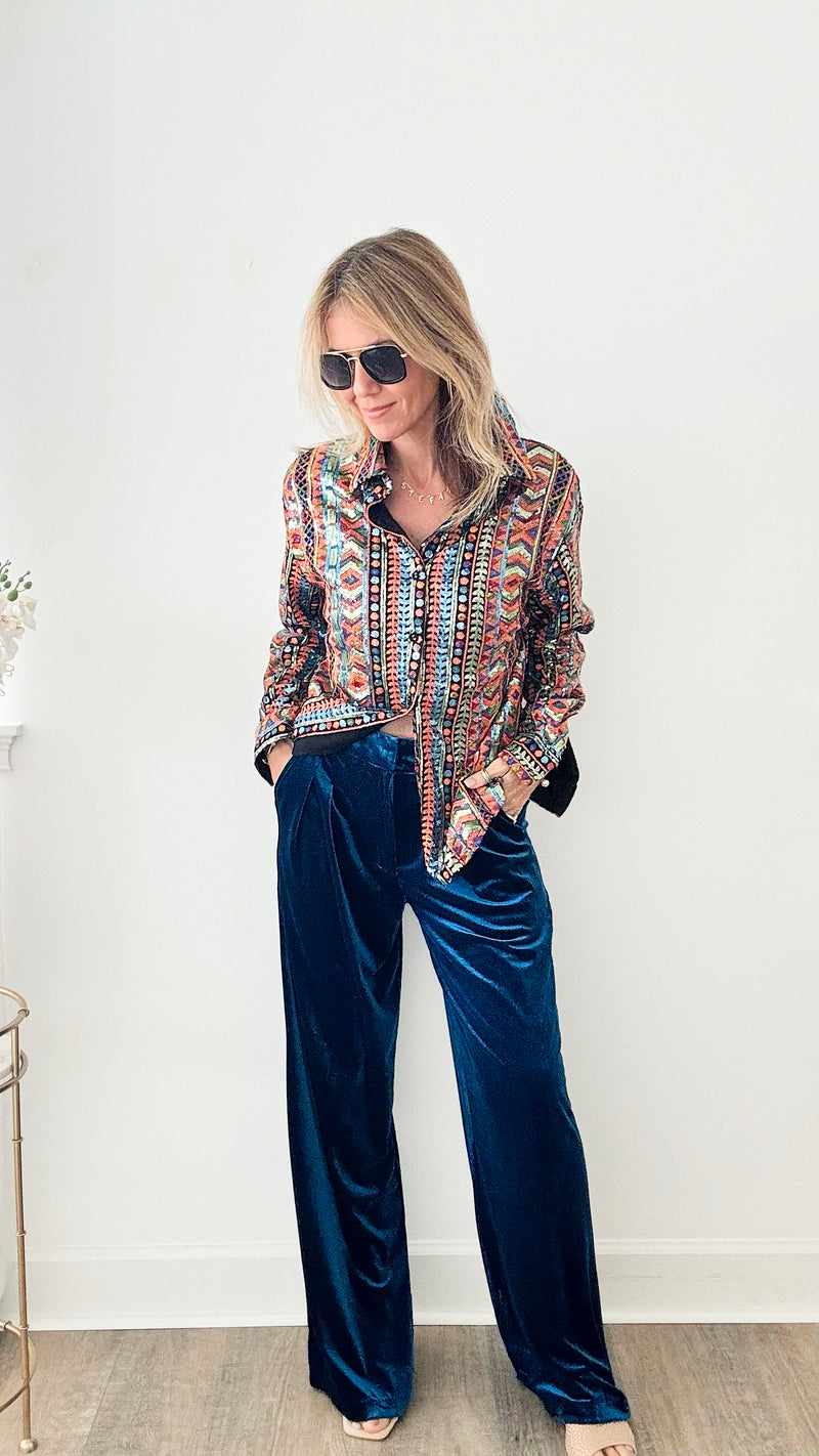 Wild Wild West Sequin Button Up Blouse-130 Long Sleeve Tops-Main Strip-Coastal Bloom Boutique, find the trendiest versions of the popular styles and looks Located in Indialantic, FL