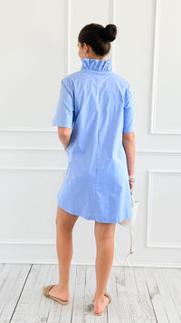 Modern Pleat Poplin Dress - Sky-200 Dresses/Jumpsuits/Rompers-Adrienne-Coastal Bloom Boutique, find the trendiest versions of the popular styles and looks Located in Indialantic, FL