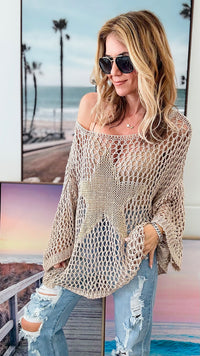 Shining Star Italian Chain Sweater - Taupe /Gold-140 Sweaters-Italianissimo-Coastal Bloom Boutique, find the trendiest versions of the popular styles and looks Located in Indialantic, FL