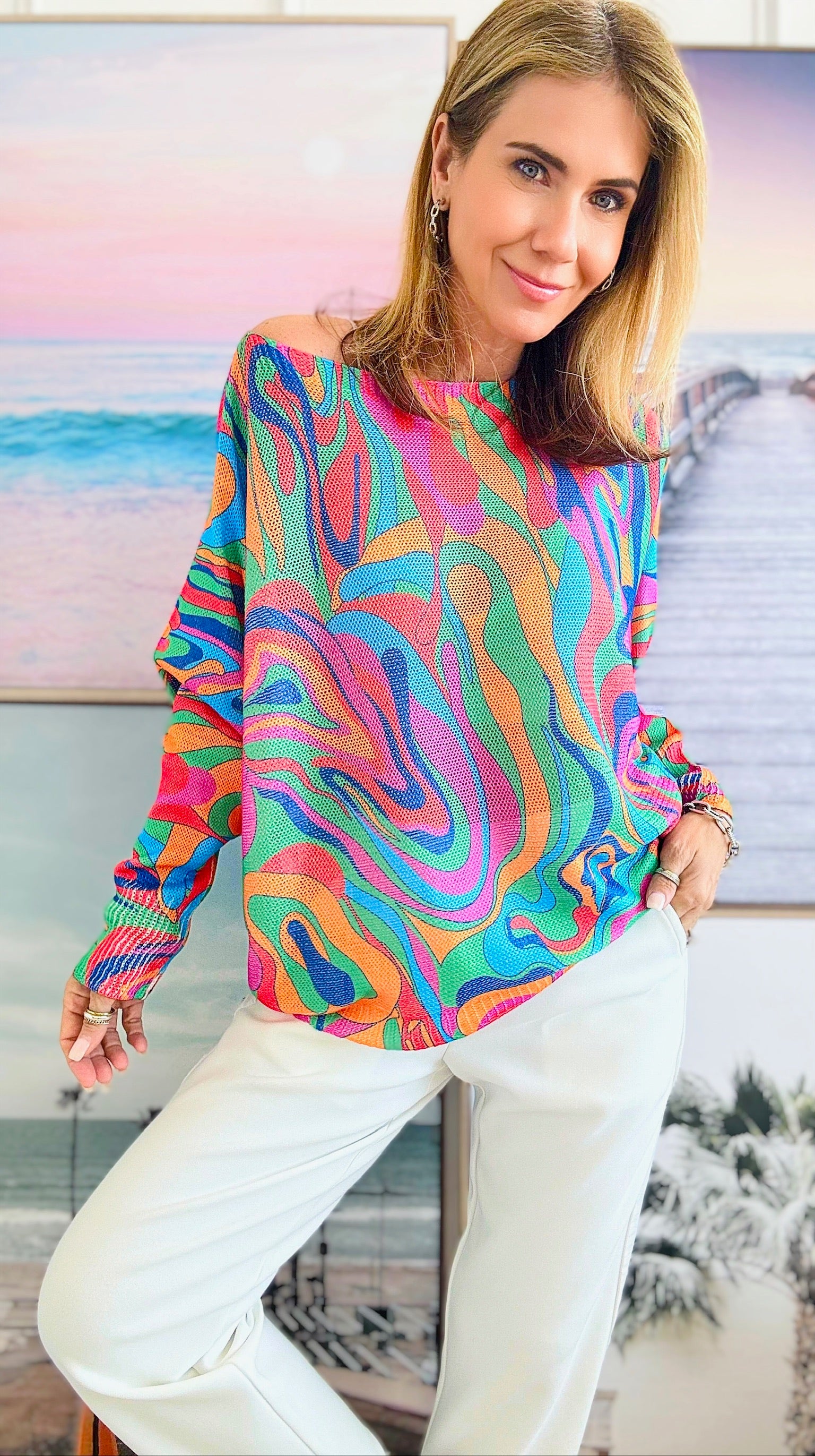 Colorful Waters Italian St Tropez Knit-140 Sweaters-Italianissimo-Coastal Bloom Boutique, find the trendiest versions of the popular styles and looks Located in Indialantic, FL