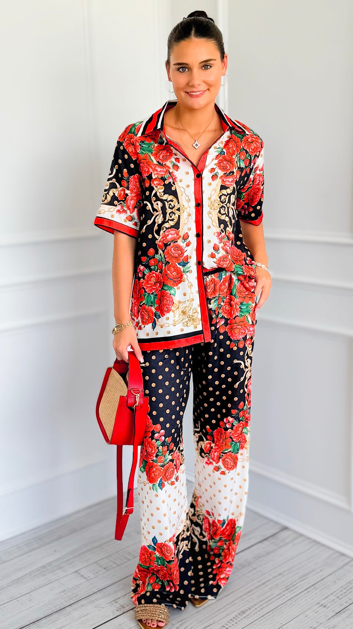 Floral Baroque Pant Set-210 Loungewear/Sets-Endless Moon-Coastal Bloom Boutique, find the trendiest versions of the popular styles and looks Located in Indialantic, FL