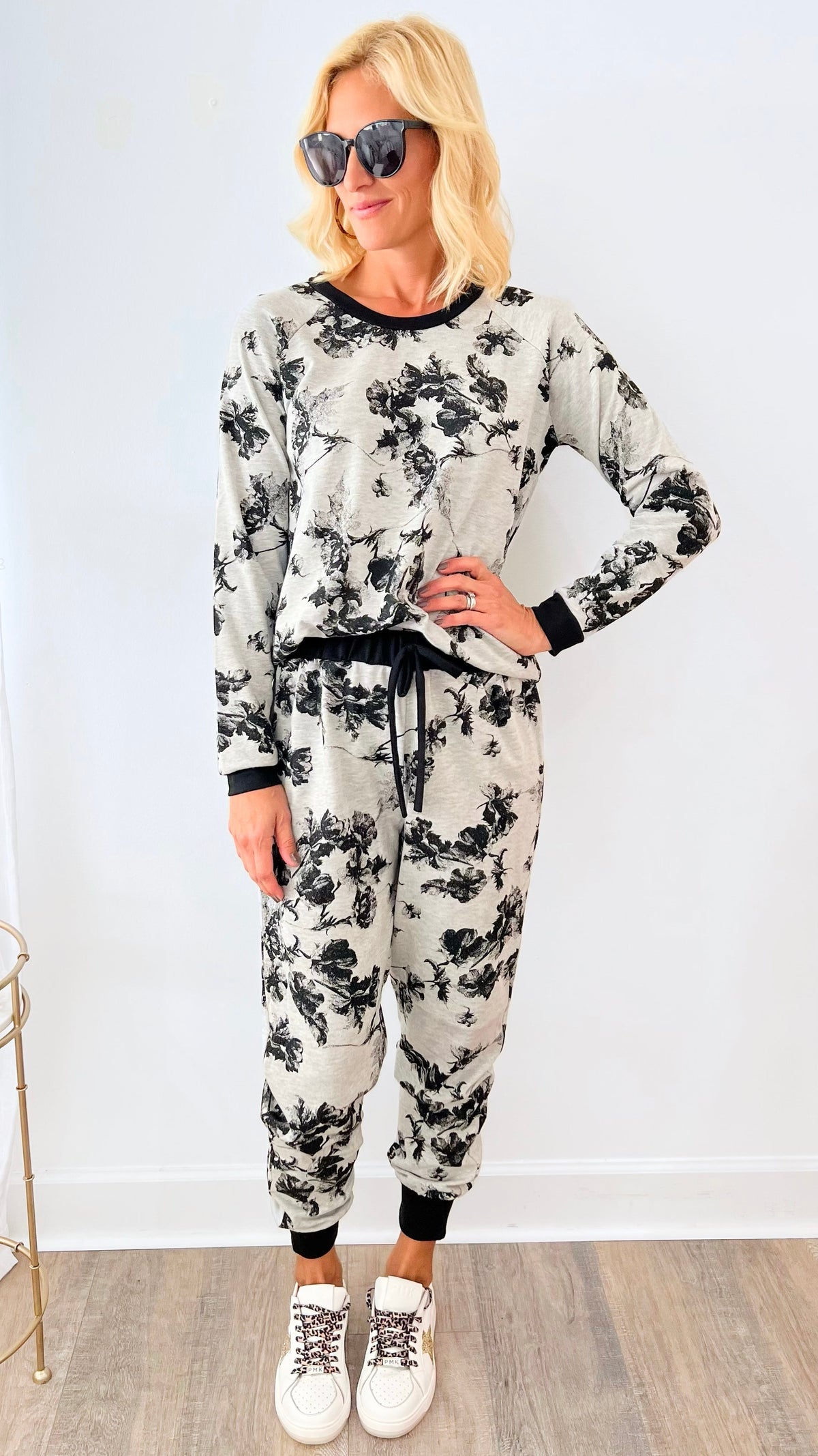 Floral Shadow Lounge Set-210 Loungewear/Sets-Rousseau-Coastal Bloom Boutique, find the trendiest versions of the popular styles and looks Located in Indialantic, FL