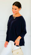 Ease & Flow Italian Dolman Sleeve Sweater-Navy-140 Sweaters-Italianissimo-Coastal Bloom Boutique, find the trendiest versions of the popular styles and looks Located in Indialantic, FL