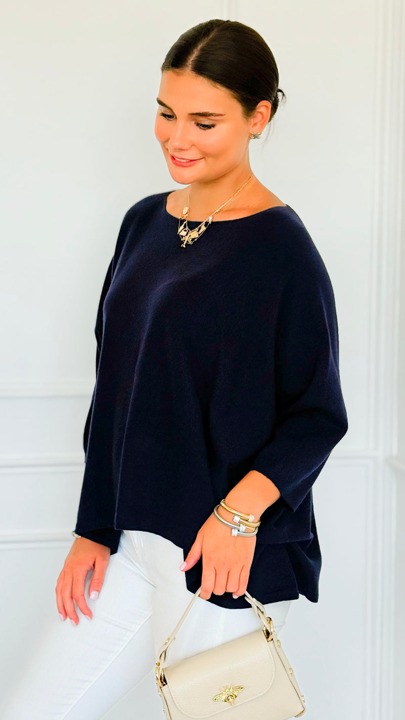 Ease & Flow Italian Dolman Sleeve Sweater-Navy-140 Sweaters-Italianissimo-Coastal Bloom Boutique, find the trendiest versions of the popular styles and looks Located in Indialantic, FL