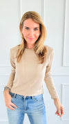 The Charlie Crew Neck Top - Beige-130 Long Sleeve Tops-EC COLLECTION INC-Coastal Bloom Boutique, find the trendiest versions of the popular styles and looks Located in Indialantic, FL