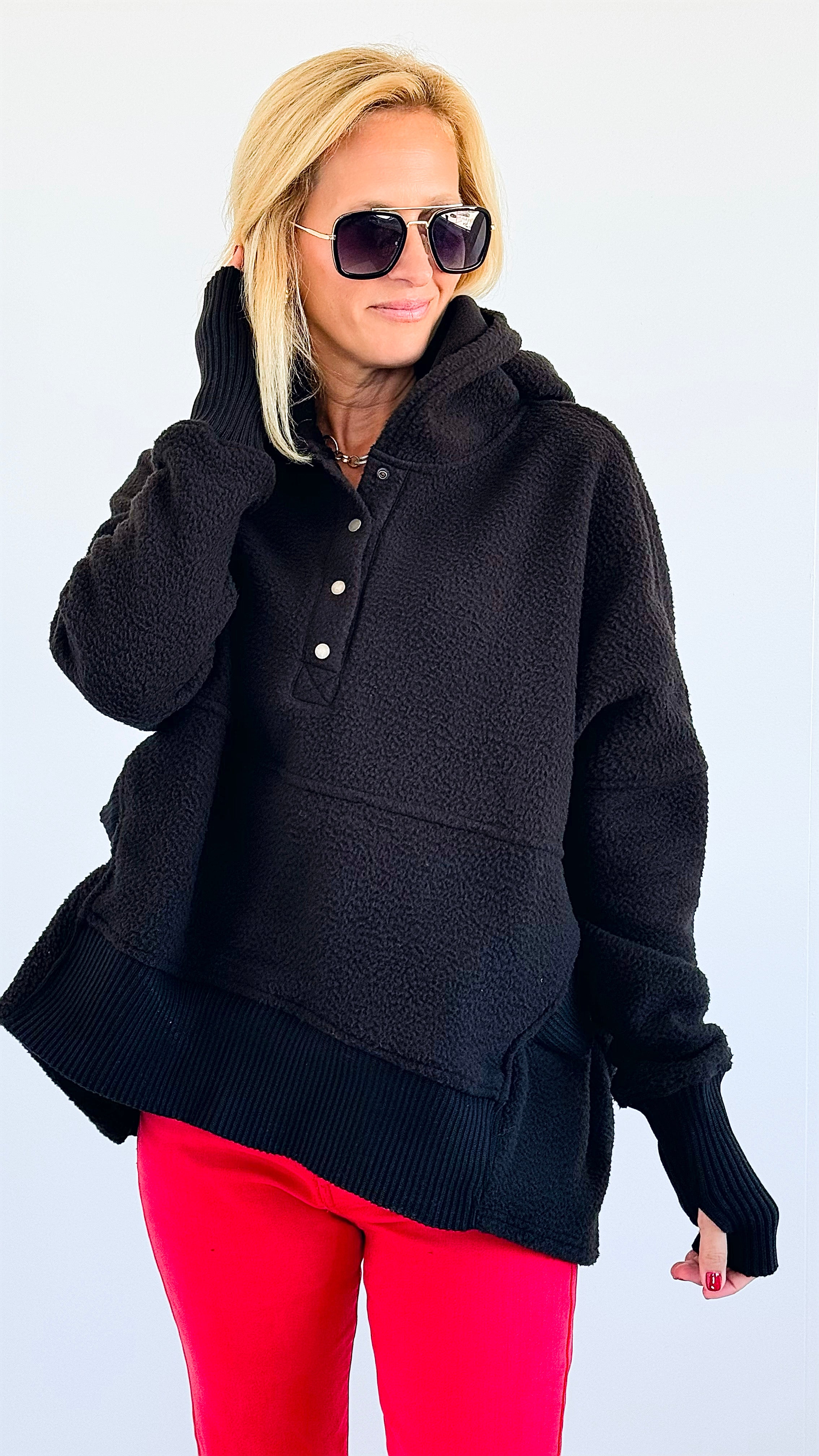 French Terry Pocket Hoodie- Black-130 Long Sleeve Tops-BucketList-Coastal Bloom Boutique, find the trendiest versions of the popular styles and looks Located in Indialantic, FL