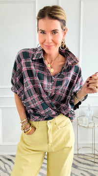Cool & Collected Plaid Button Down Top