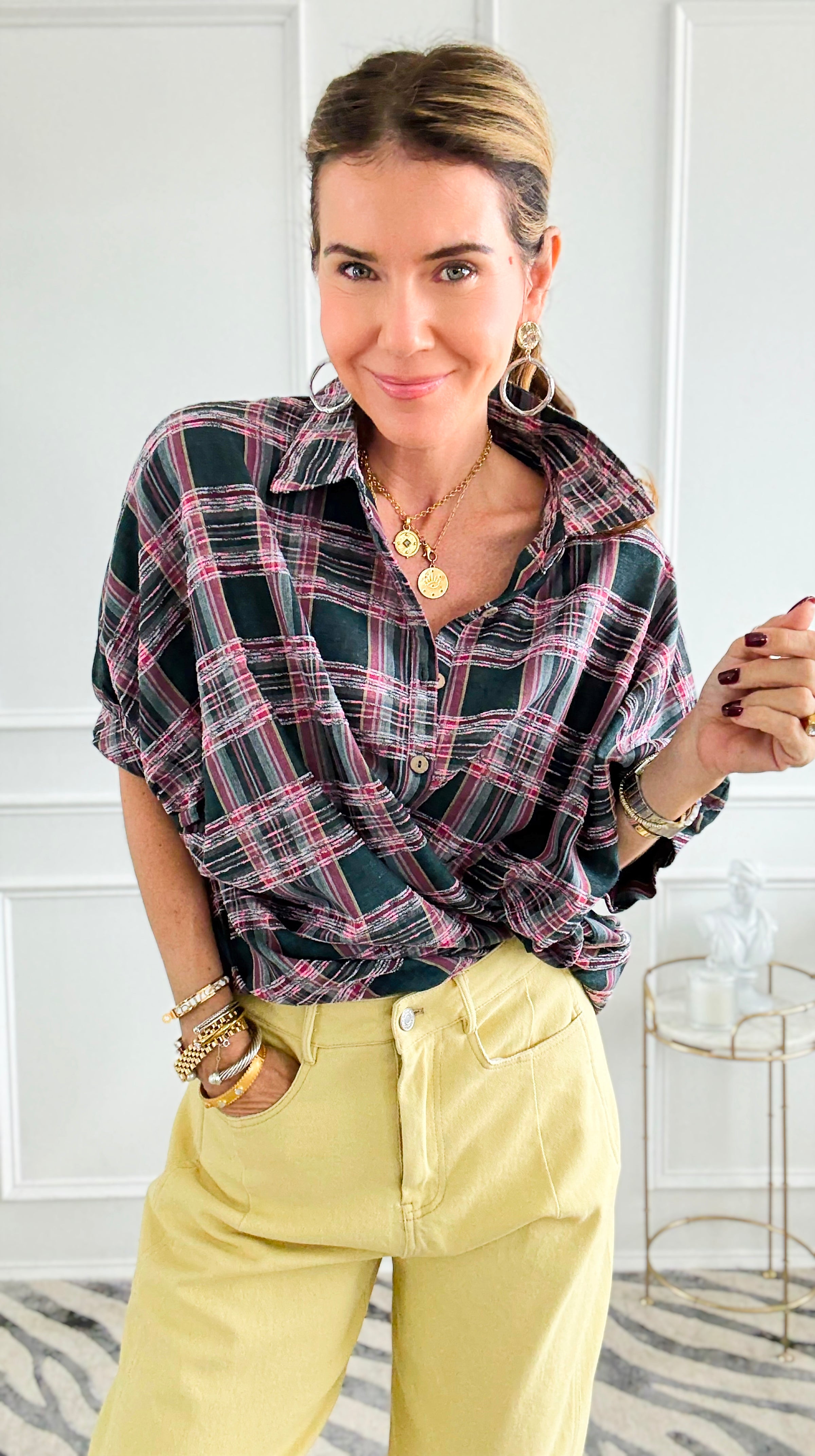 Cool & Collected Plaid Button Down Top