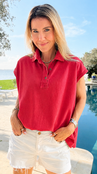 Coastal Ease Oversized Polo Tank - Red