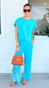 Elevated Relaxed Wide-Leg Pants - Turquoise-100 Pants-Rae Mode-Coastal Bloom Boutique, find the trendiest versions of the popular styles and looks Located in Indialantic, FL