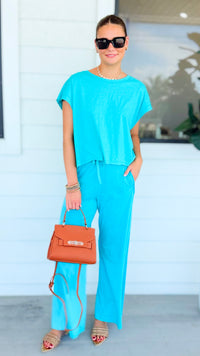 Elevated Relaxed Wide-Leg Pants - Turquoise-100 Pants-Rae Mode-Coastal Bloom Boutique, find the trendiest versions of the popular styles and looks Located in Indialantic, FL