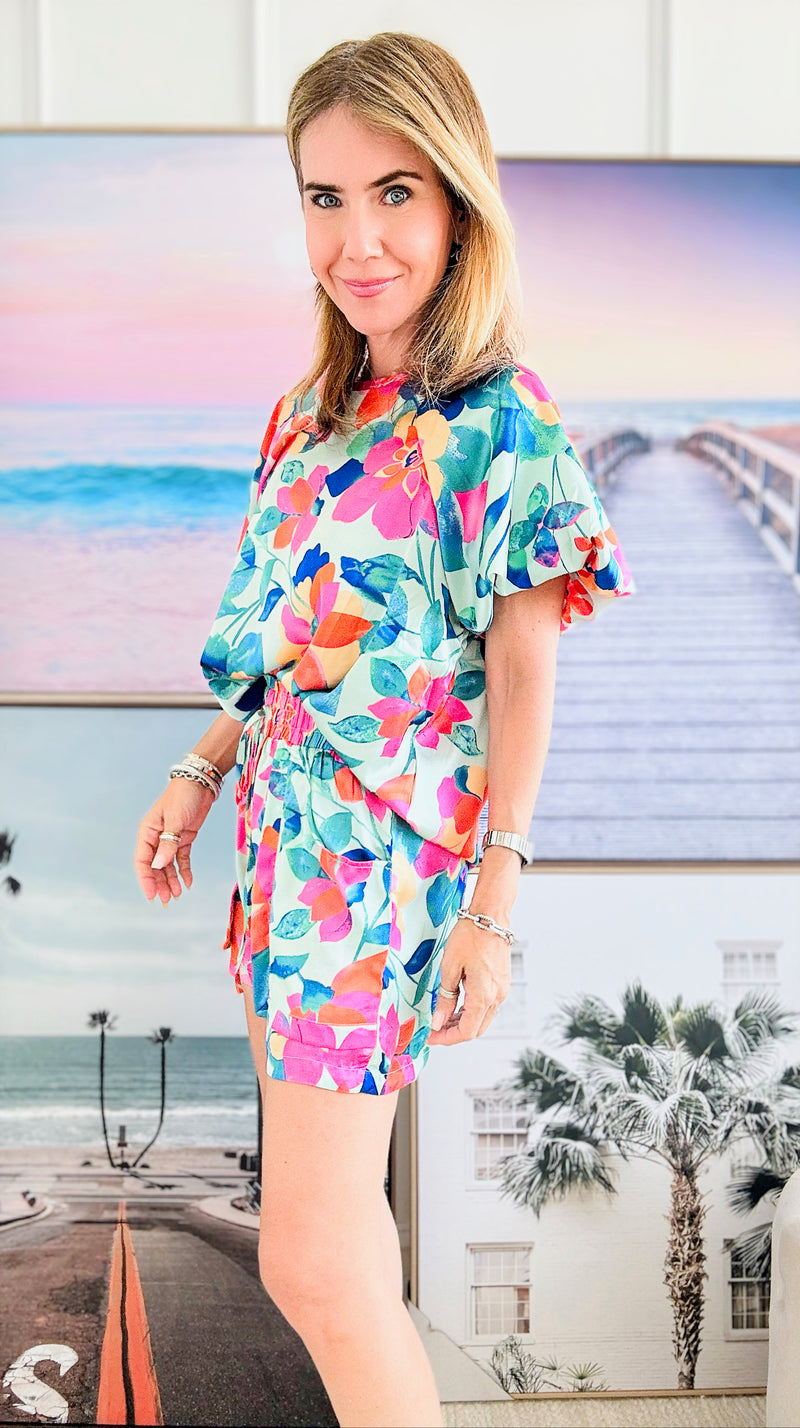 Colorful Floral Print Matching Set-210 Loungewear/Sets-BIBI-Coastal Bloom Boutique, find the trendiest versions of the popular styles and looks Located in Indialantic, FL