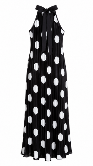 Polka Dots Pleated Sleeveless Italian Dress- Black