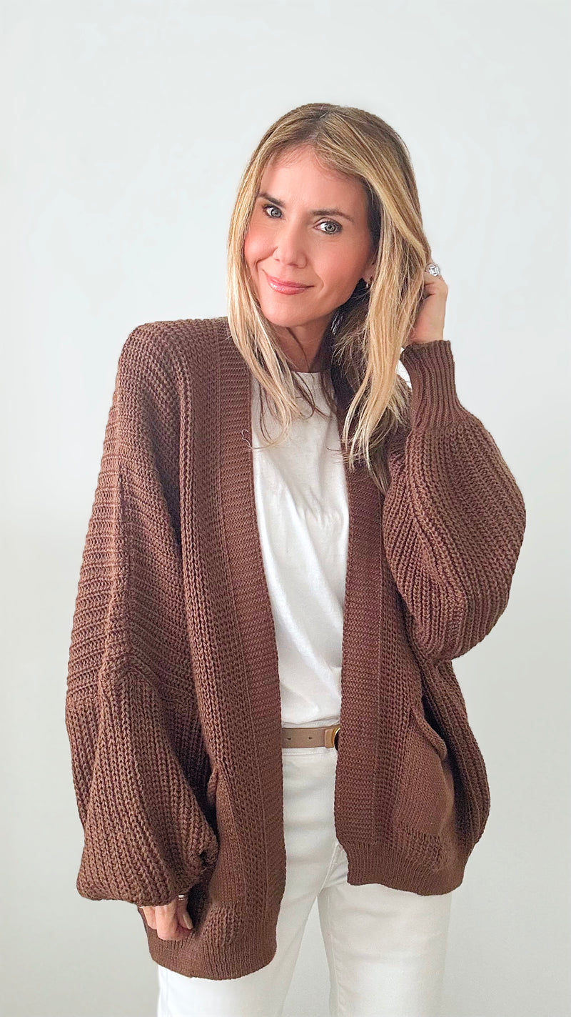 Sugar High Italian Cardigan - Chocolate-150 Cardigans/Layers-Italianissimo-Coastal Bloom Boutique, find the trendiest versions of the popular styles and looks Located in Indialantic, FL