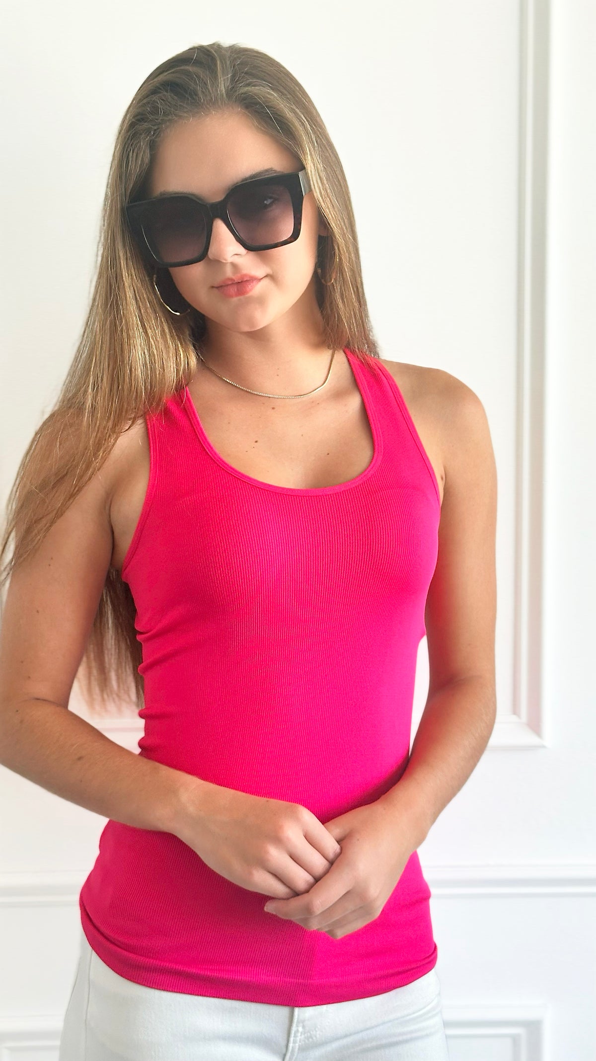 Ribbed Seamless Racerback Top - Fuchsia-130 Long sleeve top-Love Poem-Coastal Bloom Boutique, find the trendiest versions of the popular styles and looks Located in Indialantic, FL