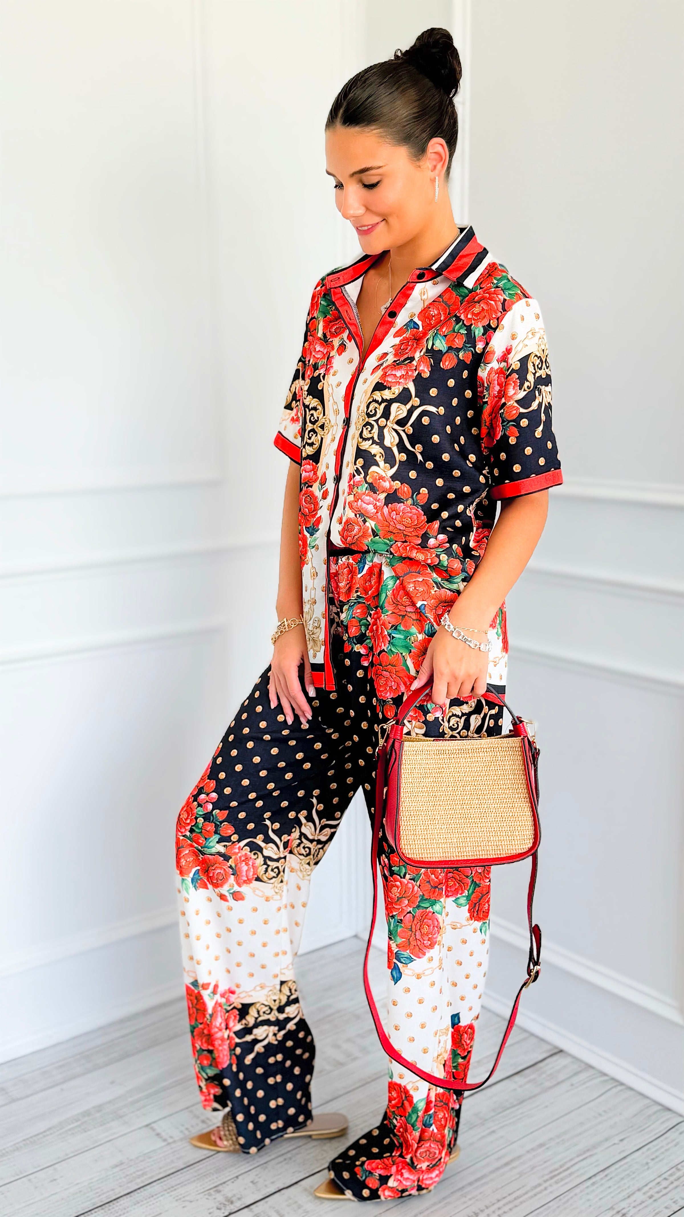 Floral Baroque Pant Set-210 Loungewear/Sets-Endless Moon-Coastal Bloom Boutique, find the trendiest versions of the popular styles and looks Located in Indialantic, FL