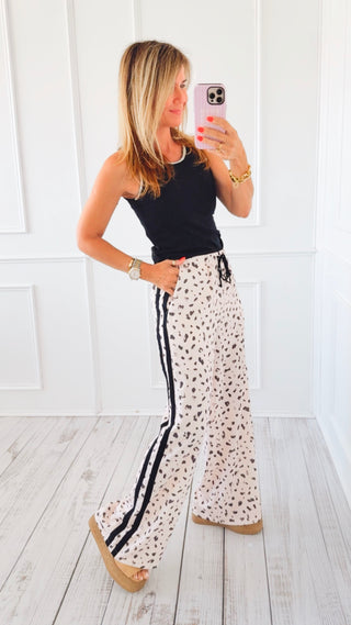 Leopard Side Stripe Wide Leg Pants