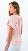 Flutter Away Pleated Top - Blush-110 Short Sleeve Tops-Ariella-Coastal Bloom Boutique, find the trendiest versions of the popular styles and looks Located in Indialantic, FL