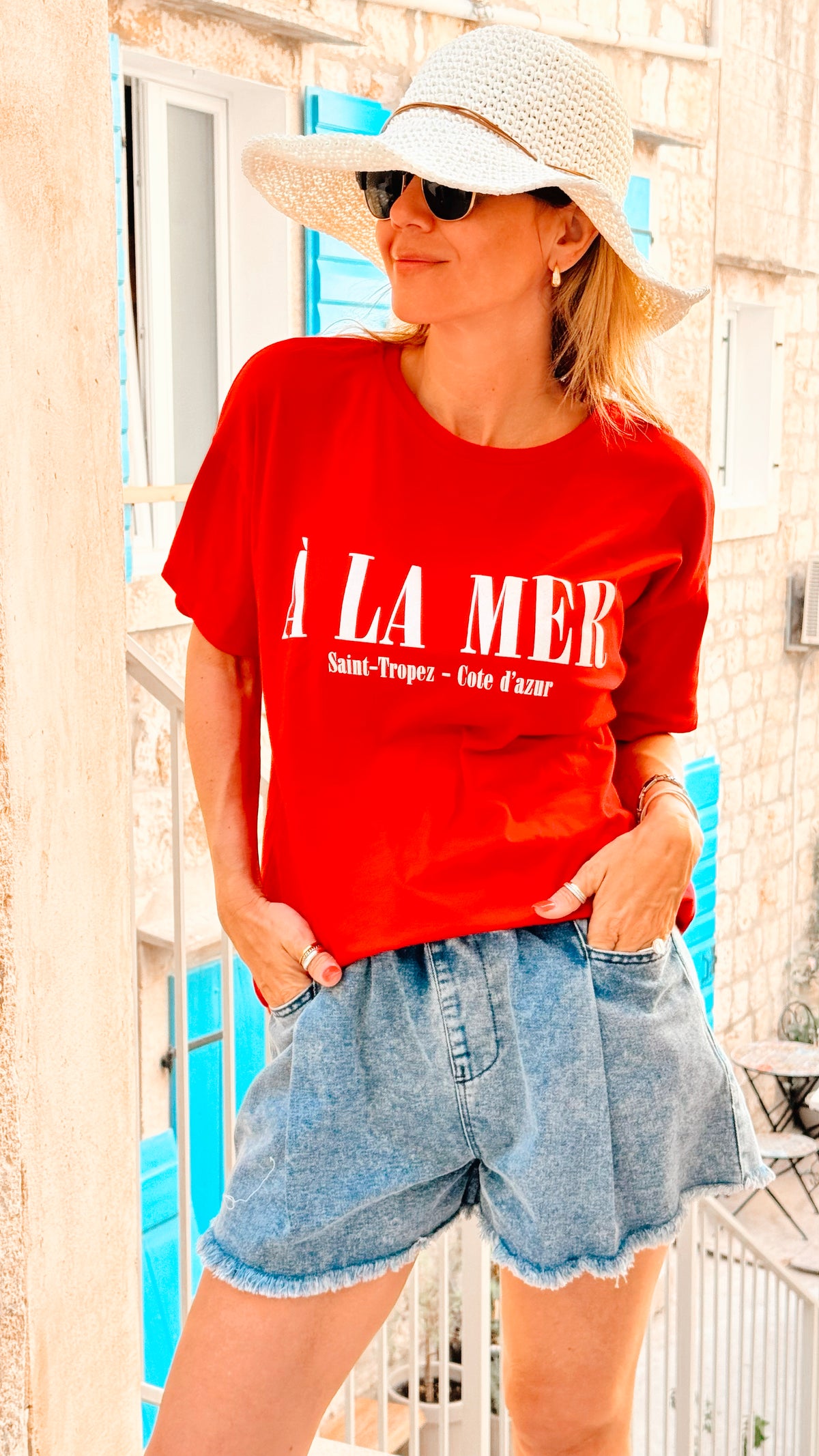 A La Mer Italian Top - Red-110 Short Sleeve Tops-Italianissimo-Coastal Bloom Boutique, find the trendiest versions of the popular styles and looks Located in Indialantic, FL
