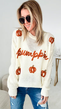 Pumpkin Sweater - Oatmeal-130 Long Sleeve Tops-BIBI-Coastal Bloom Boutique, find the trendiest versions of the popular styles and looks Located in Indialantic, FL