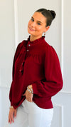 Victorian Muse Ruffle Top - Burgundy-130 Long Sleeve Tops-JODIFL-Coastal Bloom Boutique, find the trendiest versions of the popular styles and looks Located in Indialantic, FL