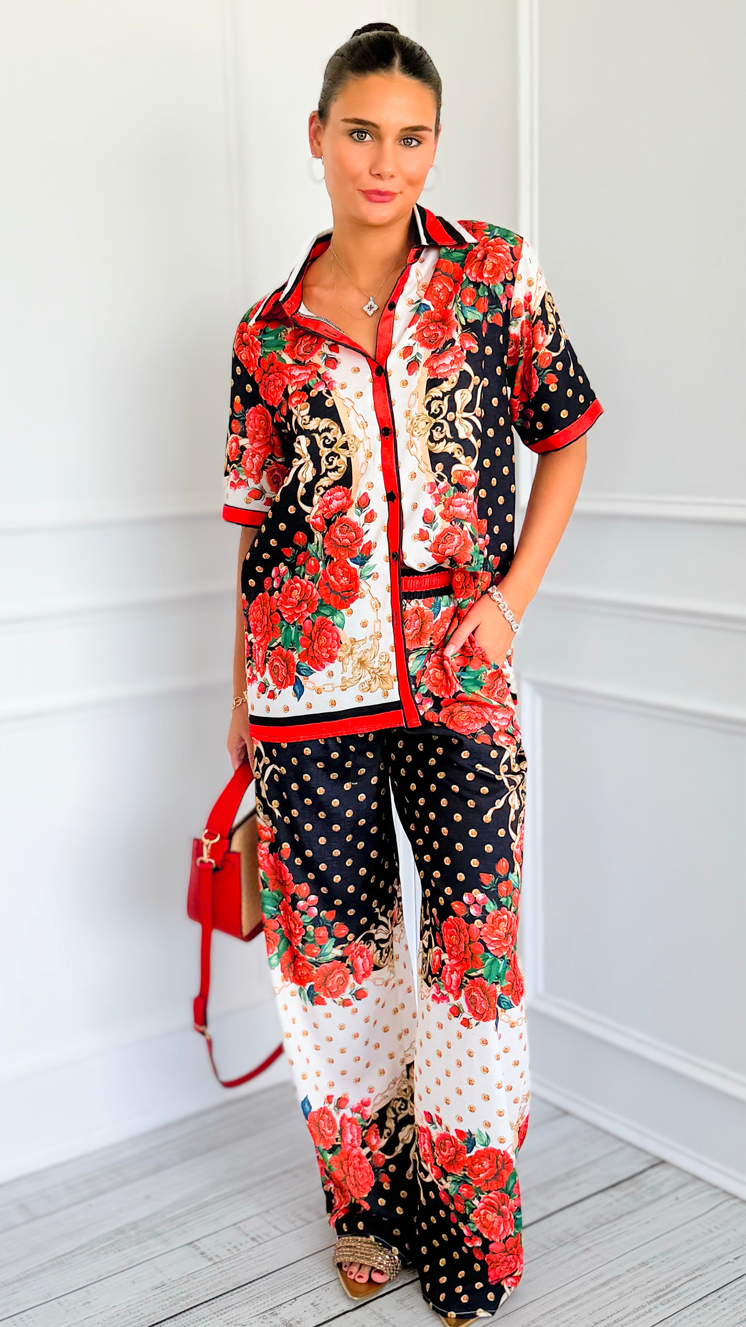 Floral Baroque Pant Set-210 Loungewear/Sets-Endless Moon-Coastal Bloom Boutique, find the trendiest versions of the popular styles and looks Located in Indialantic, FL