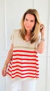 Sailor Stripe Italian Vest- Red-100 Sleeveless Tops-LY PARIS-Coastal Bloom Boutique, find the trendiest versions of the popular styles and looks Located in Indialantic, FL