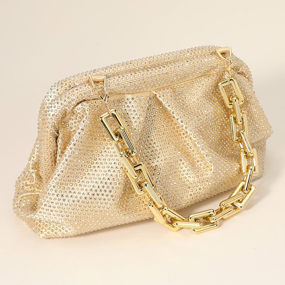 Shimmer Ruched Clutch - Gold-240 Bags-NYW-Coastal Bloom Boutique, find the trendiest versions of the popular styles and looks Located in Indialantic, FL