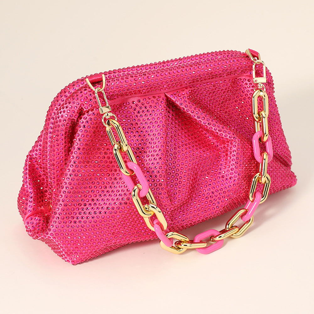 Shimmer Ruched Clutch - Fuchsia-240 Bags-NYW-Coastal Bloom Boutique, find the trendiest versions of the popular styles and looks Located in Indialantic, FL