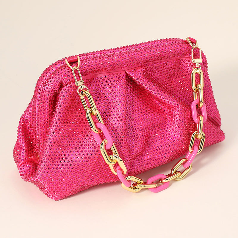 Shimmer Ruched Clutch - Fuchsia-240 Bags-NYW-Coastal Bloom Boutique, find the trendiest versions of the popular styles and looks Located in Indialantic, FL