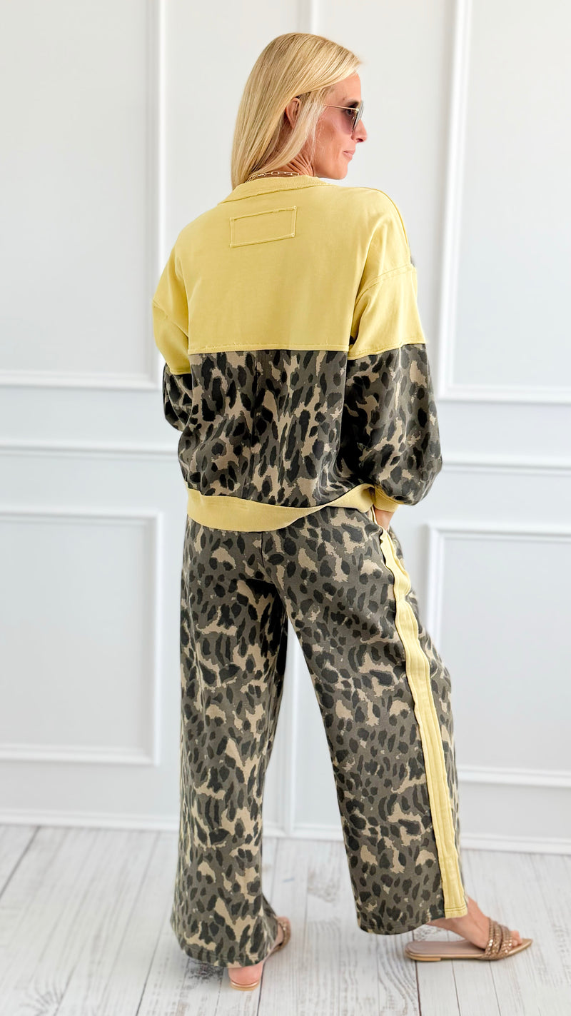 Leopard Stripe Wide Leg Pant Set-210 Loungewear/Sets-J.NNA-Coastal Bloom Boutique, find the trendiest versions of the popular styles and looks Located in Indialantic, FL