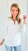 Refined Puff Sleeve Split Neck Top-130 Long Sleeve Tops-DOE AND RAE-Coastal Bloom Boutique, find the trendiest versions of the popular styles and looks Located in Indialantic, FL