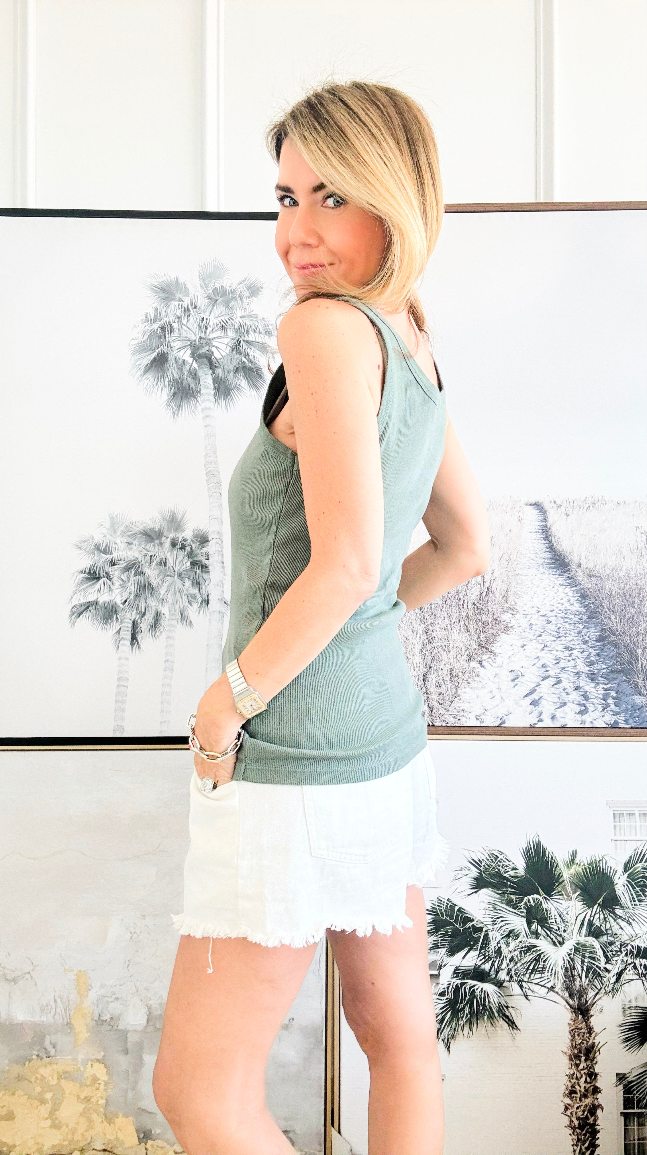 Everyday Ribbed Italian Tank - Army Green-100 Sleeveless Tops-Italianissimo-Coastal Bloom Boutique, find the trendiest versions of the popular styles and looks Located in Indialantic, FL
