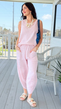 La Spezia Barrel Linen Italian Pant- Blush