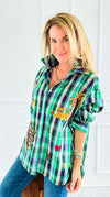 Desert Mirage Plaid Italian Blouse-Green-110 Long Sleeve Tops-TATTOO Z-Coastal Bloom Boutique, find the trendiest versions of the popular styles and looks Located in Indialantic, FL