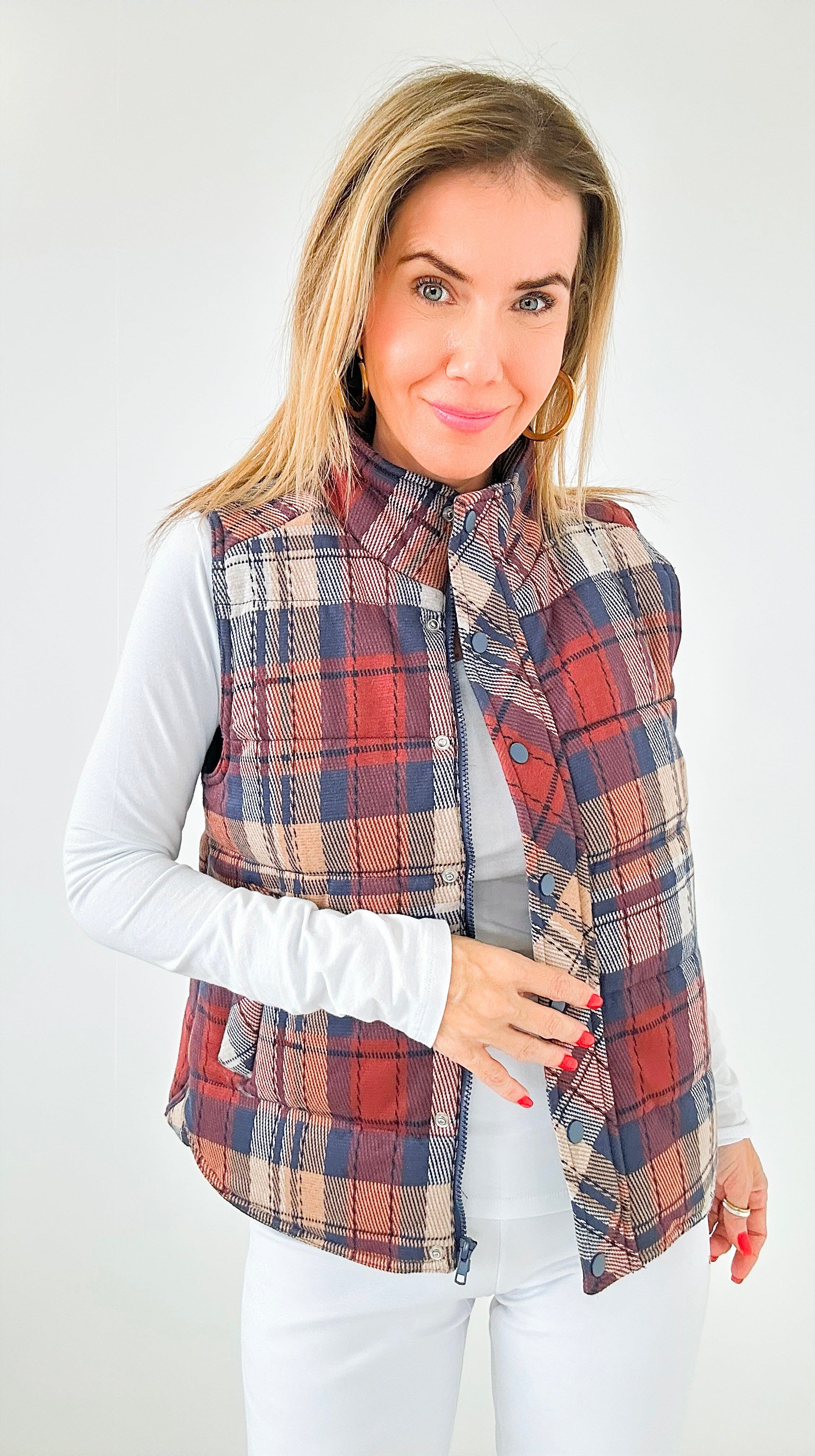 Highland Plaid Puffer Vest-160 Jackets-Staccato-Coastal Bloom Boutique, find the trendiest versions of the popular styles and looks Located in Indialantic, FL