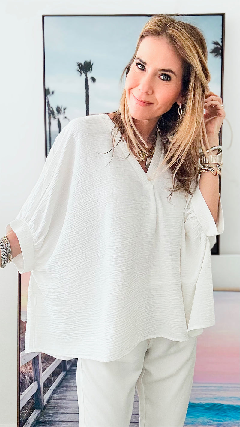 Woven Airflow Top - Off White-130 Long Sleeve Tops-Zenana-Coastal Bloom Boutique, find the trendiest versions of the popular styles and looks Located in Indialantic, FL