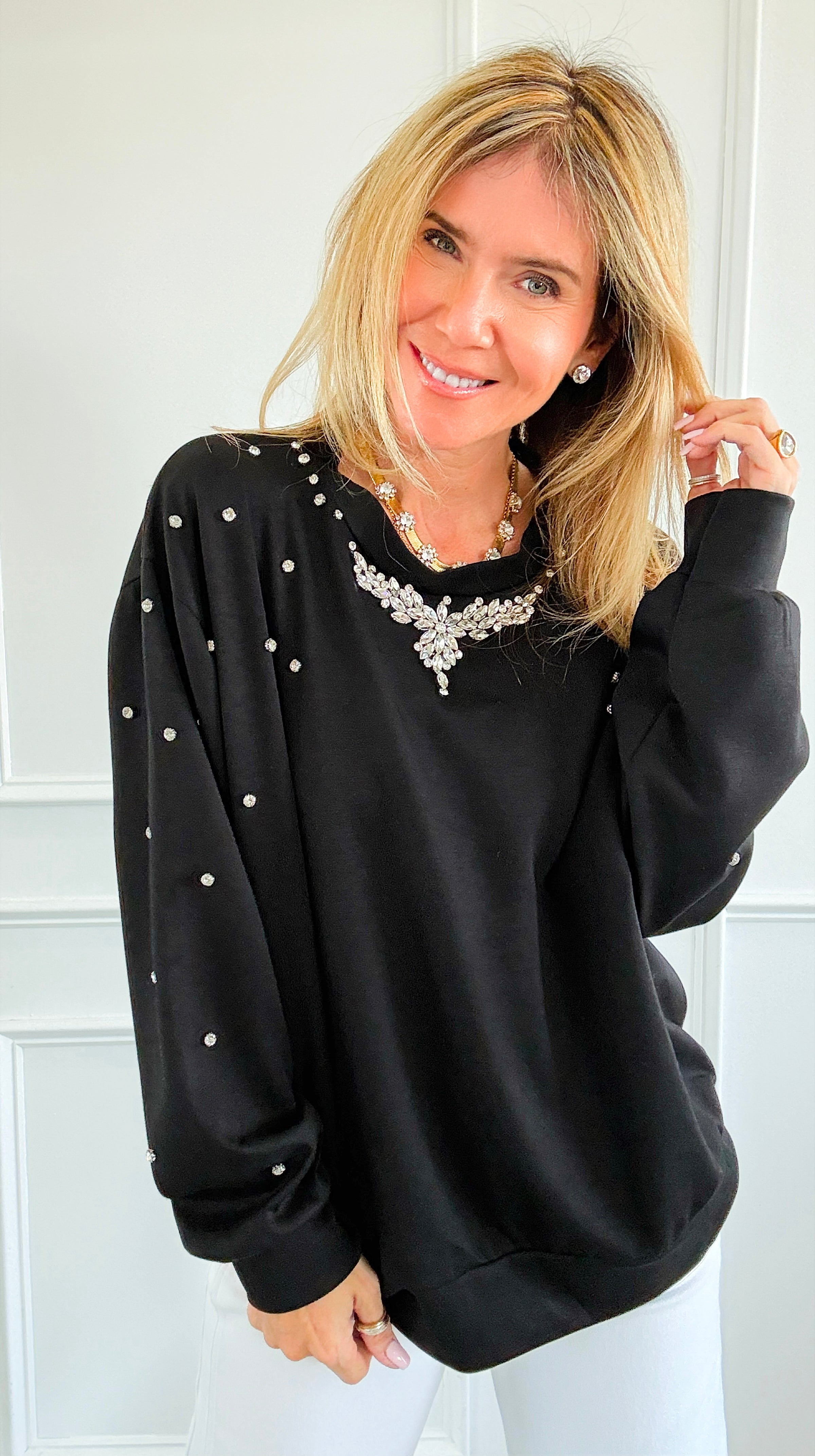Embellished Detail Italian Sweater- Black
