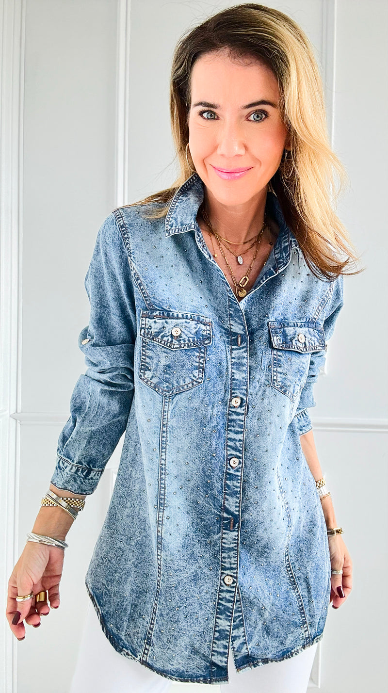 Sparkle & Shine Button Down Top-130 Long Sleeve Tops-KIWI-Coastal Bloom Boutique, find the trendiest versions of the popular styles and looks Located in Indialantic, FL